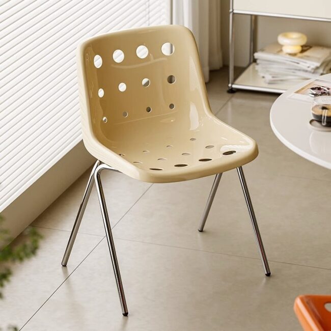 INS Style Cream Plastic Dining Chair with Backrest