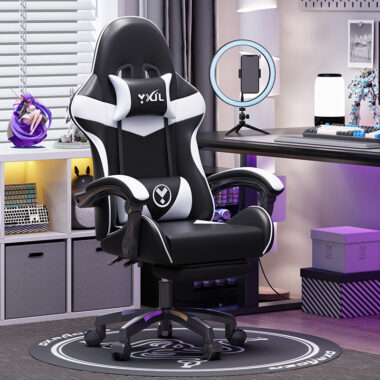  Ergonomic Gaming Chair with Footrest and Reclining Back for Office and Gaming