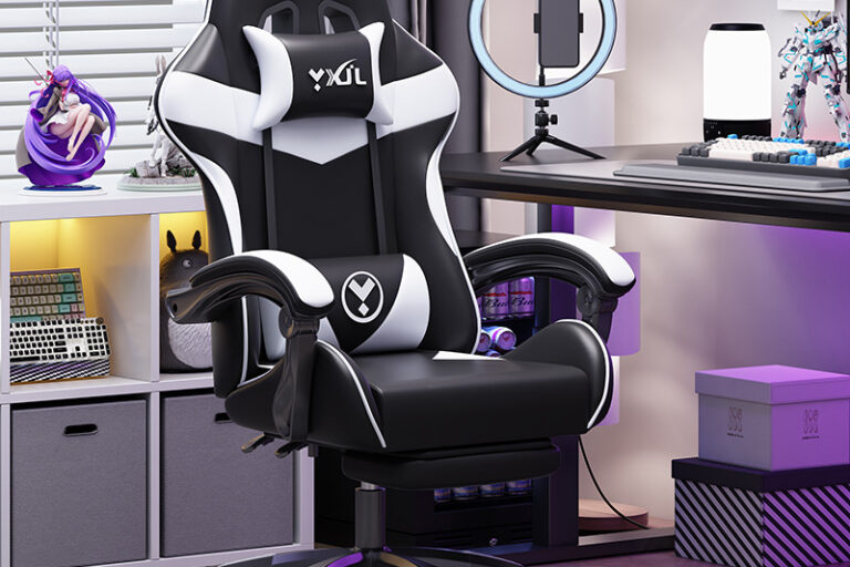 Ergonomic Gaming Chair with Footrest and Reclining Back for Office and Gaming