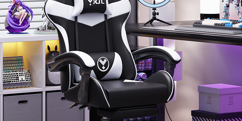 Ergonomic Gaming Chair with Footrest and Reclining Back for Office and Gaming