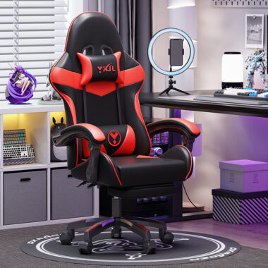  Ergonomic Gaming Chair with Footrest and Reclining Back for Office and Gaming