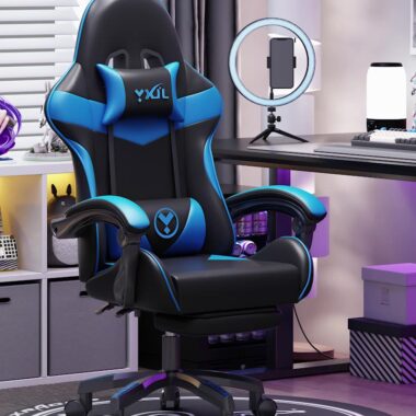  Ergonomic Gaming Chair with Footrest and Reclining Back for Office and Gaming