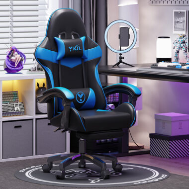  Ergonomic Gaming Chair with Footrest and Reclining Back for Office and Gaming