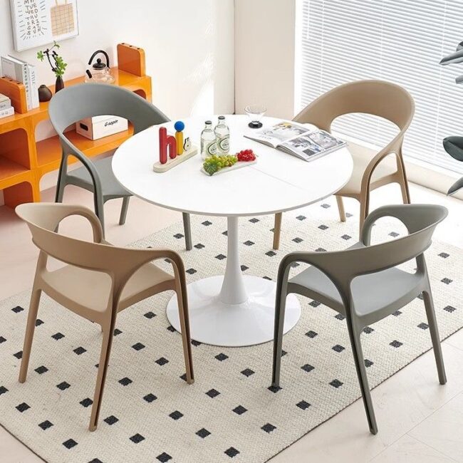 Stackable thickened plastic dining chair with backrest for home and café