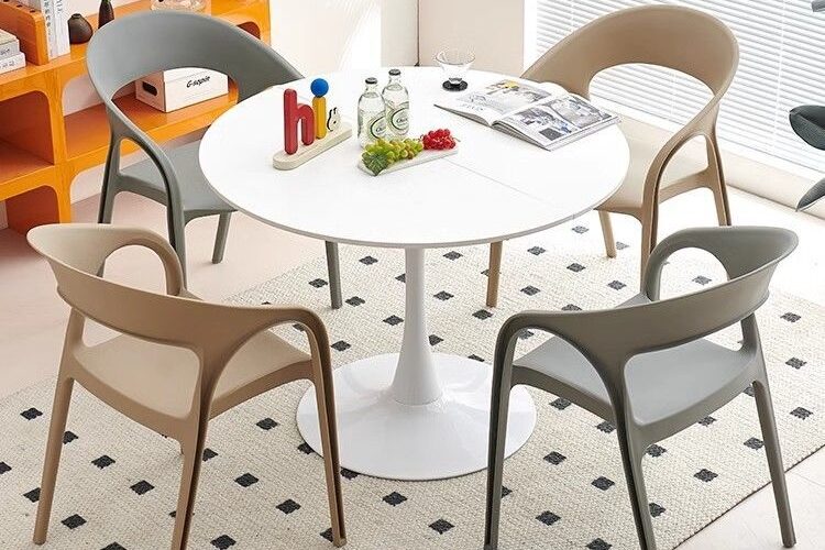 Stackable thickened plastic dining chair with backrest for home and café