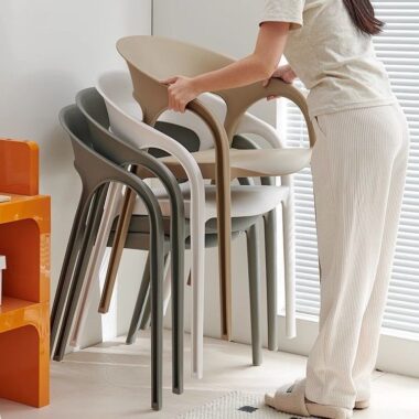 Stackable thickened plastic dining chair with backrest for home and café