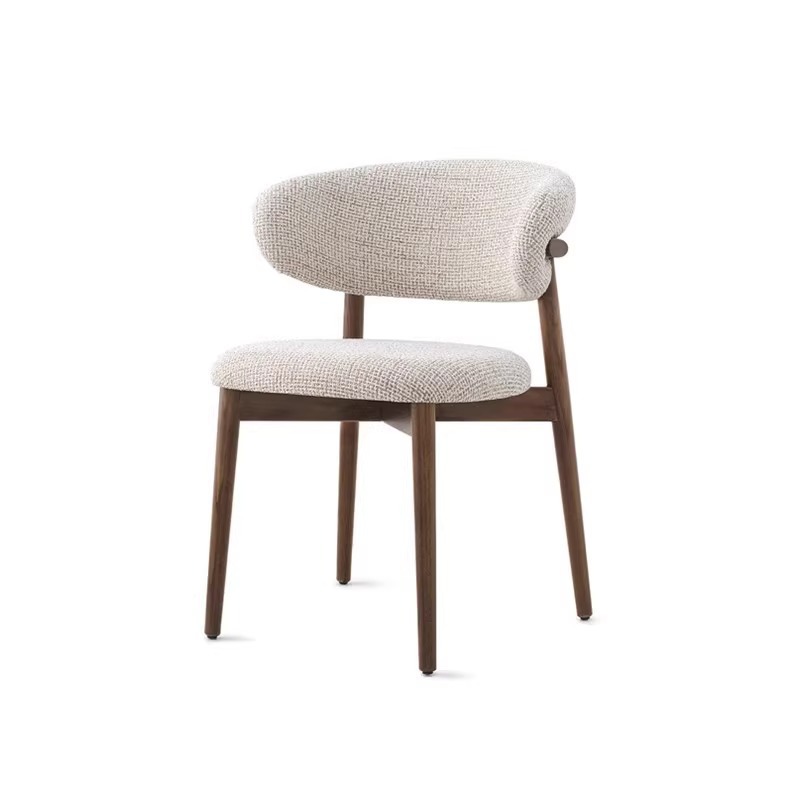 Nordic solid wood dining chair with cotton linen fabric and ergonomic horn-shaped backrest
