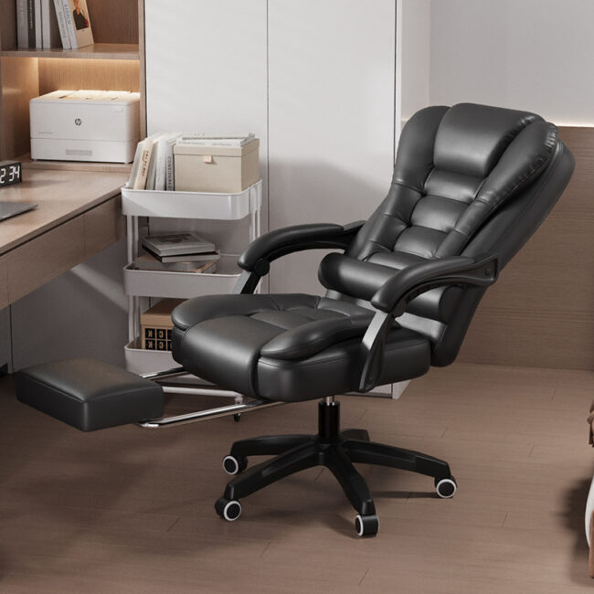 Reclining Executive Office Chair with Footrest and Padded Back