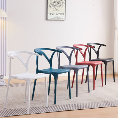 Modern stackable thick plastic dining chair with backrest for home and living room