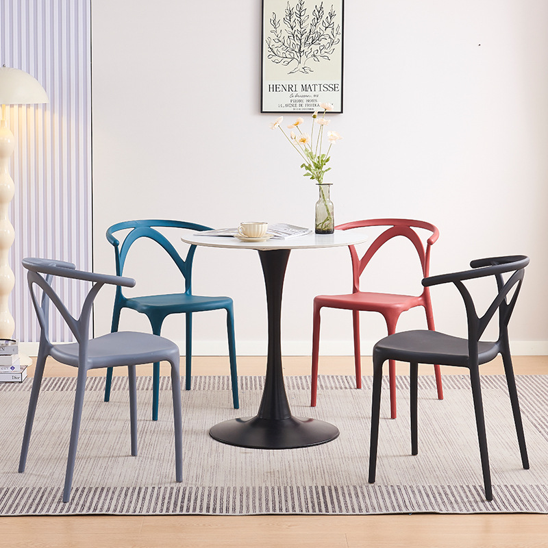 Modern stackable thick plastic dining chair with backrest for home and living room