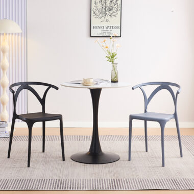 Modern stackable thick plastic dining chair with backrest for home and living room