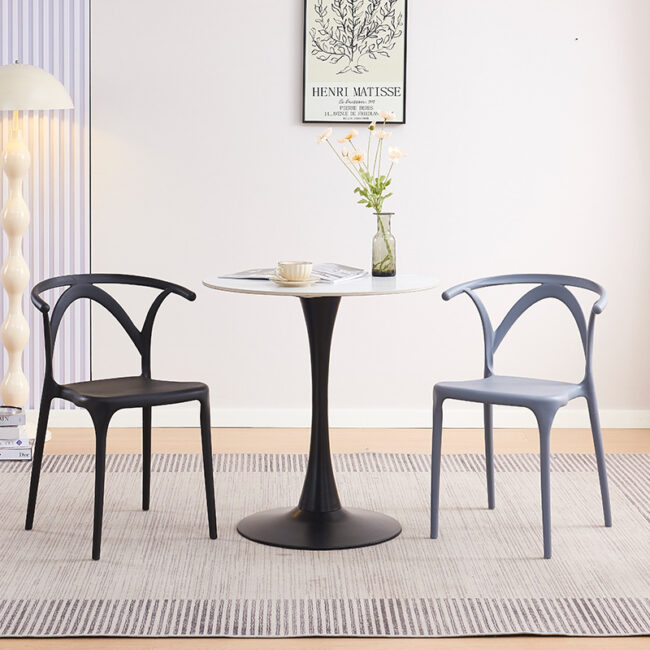 Modern stackable thick plastic dining chair with backrest for home and living room