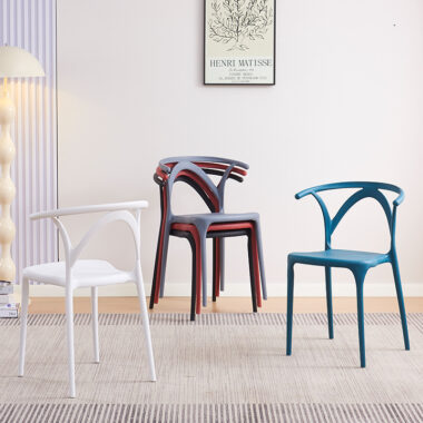 Modern stackable thick plastic dining chair with backrest for home and living room