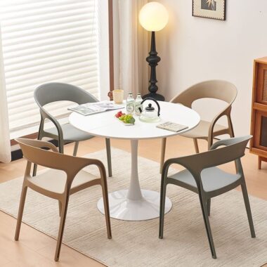 Stackable thick plastic chair with backrest for dining and leisure