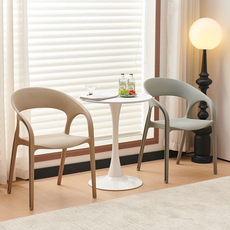 Stackable thick plastic chair with backrest for dining and leisure