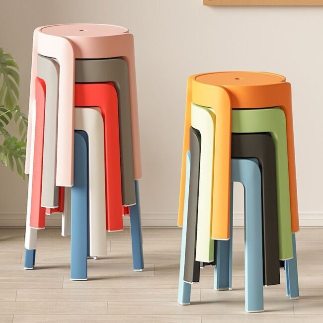 Stackable thick plastic round stool for dining or living room